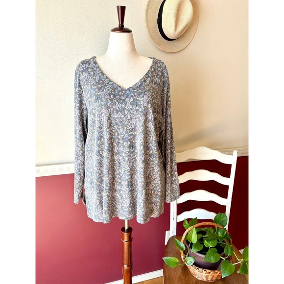 J. Jill Tops - J. Jill Simply Supima Side-Split Tunic 2X Sage Green Paisley V-Neck Cotton Top